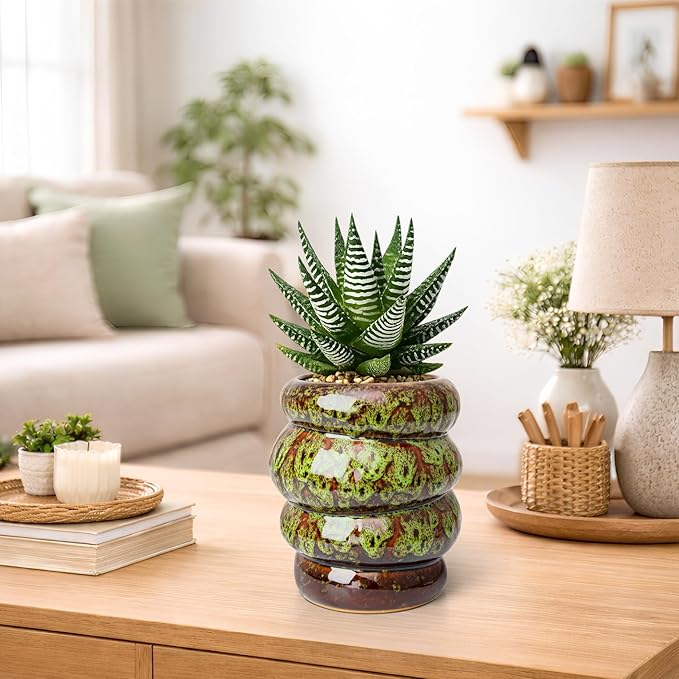 Ceramic 5 inch Plant Pot - Planter for Indoor Plants with Drainage Hole, Flower Pots for Orchid, Succulent,Outdoor Plants, Modern Glaze Planters for Home Office Decor Gift