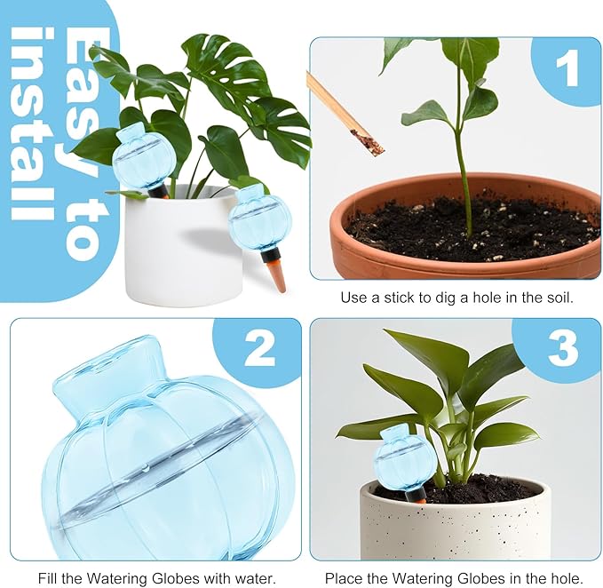 4 Pcs Plant Self Watering Globes, 17oz Large Plastic Water Bulbs Top Fill Watering Globes Slow Release Terracotta, Water Spikes Stakes for Indoor and Outdoor Plants (Blue)