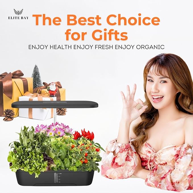 ELITE BAY-Hydroponic Growing System with 12 Pods – Smart Garden with LED Display, Full-Spectrum Grow Light & 4L Water Tank | AU/US Plug | Soil-Free Planter Kit | Black |for Home, Office & Kitchen.