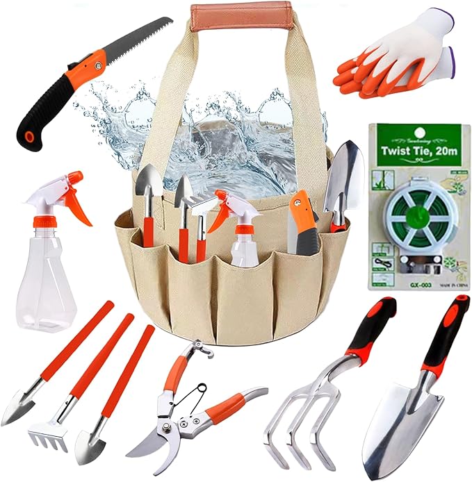 Complete Garden Tools Set, 11 Pcs Heavy Duty Gardening Tools with Organizer Tote Bag, Aluminum & Carbon Steel Garden Tool Set, Gardening Kit for Women & Men, Ideal Gardening Gifts for Plant Lovers