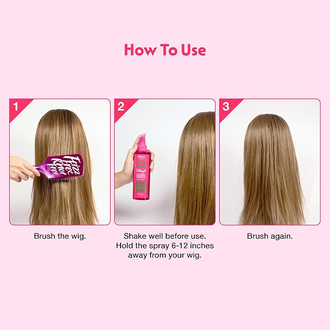 Red by Kiss Wig Spray, Extra Shine & Detangling Control for Remy, Human, Synthetic Hair, UV & Heat Protection, PH Balance & Long-Lasting Fragrance (8oz, Detangling)