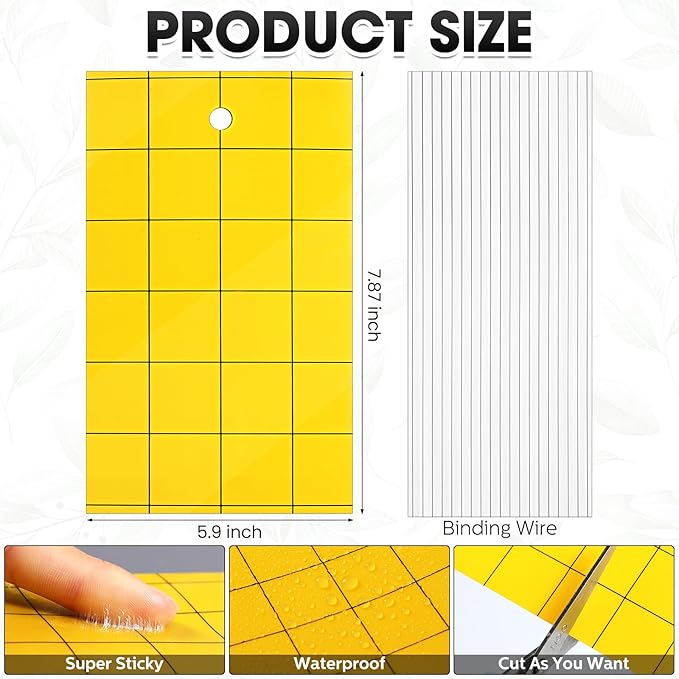 Qualirey 150 Pcs Sticky Trap for Gnats Dual Side Sticky Fruit Fly Trap with Tie Plant for Flying Insect Fungus Bugs Flying Catcher for Indoor (6'' X 8'')