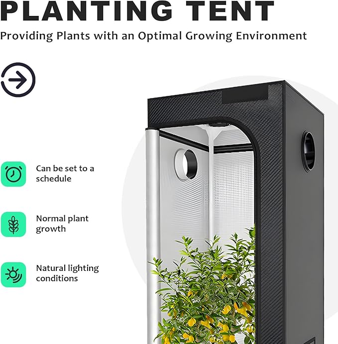 Grow Tent 50x50x100cm, 600D Aluminium Film Coated Indoor Plant Tent with Observation Window, Full Spectrum LED Light, Efficient Airflow Ventilation System 50cm