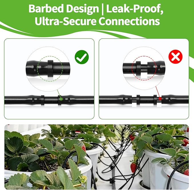RedChili 240 Pack Drip Irrigation Fittings Kit for 1/4" Tubing, Include Misting Nozzles, Drippers, Stakes, Flat Tees, Single Barbs, Couplers, Valves, Tees, Elbows, Plugs, Crosses for Garden Irrigation