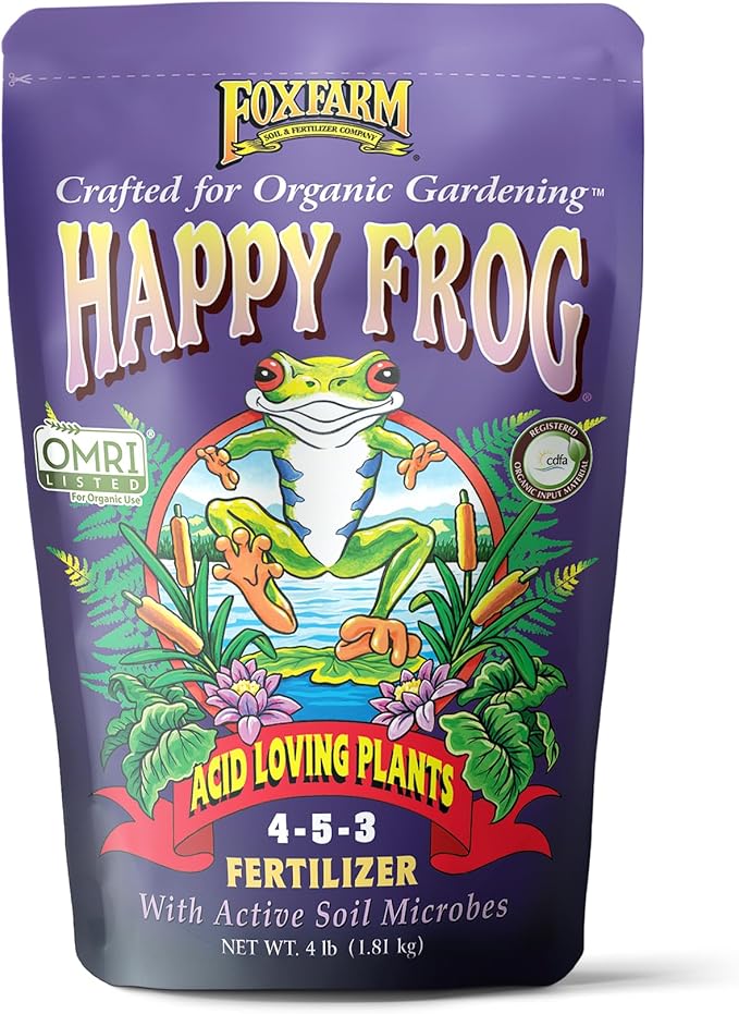 FoxFarm Happy Frog Acid Loving Plants Fertilizer - Slow Release Fertilizer for Azaleas, Rhododendrons, Blueberries & More - Contains Mycorrhizal Fungi & Soil Microbes - OMRI Listed - 4 lb