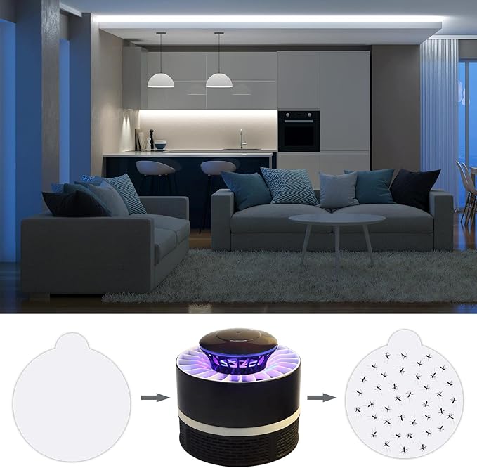 24 Pcs Round Insect Trap Refillable Glue Boards Sticky Fruit Fly Trap Mosquito Fly Killer for Mosquitoes Fruit Flies Gnats Moths Fits Most Models Indoor Outdoor Lamp (4.3 Inch)