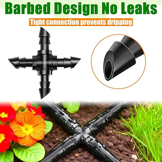 40 Pack Drip Irrigation 1/4" Barbed Cross Tee Fittings, Drip Line Barbed Cross Tee Connectors for 1/4 Inch Irrigation Tubing Micro Irrigation Connection Parts for Garden Sprinkler Systems