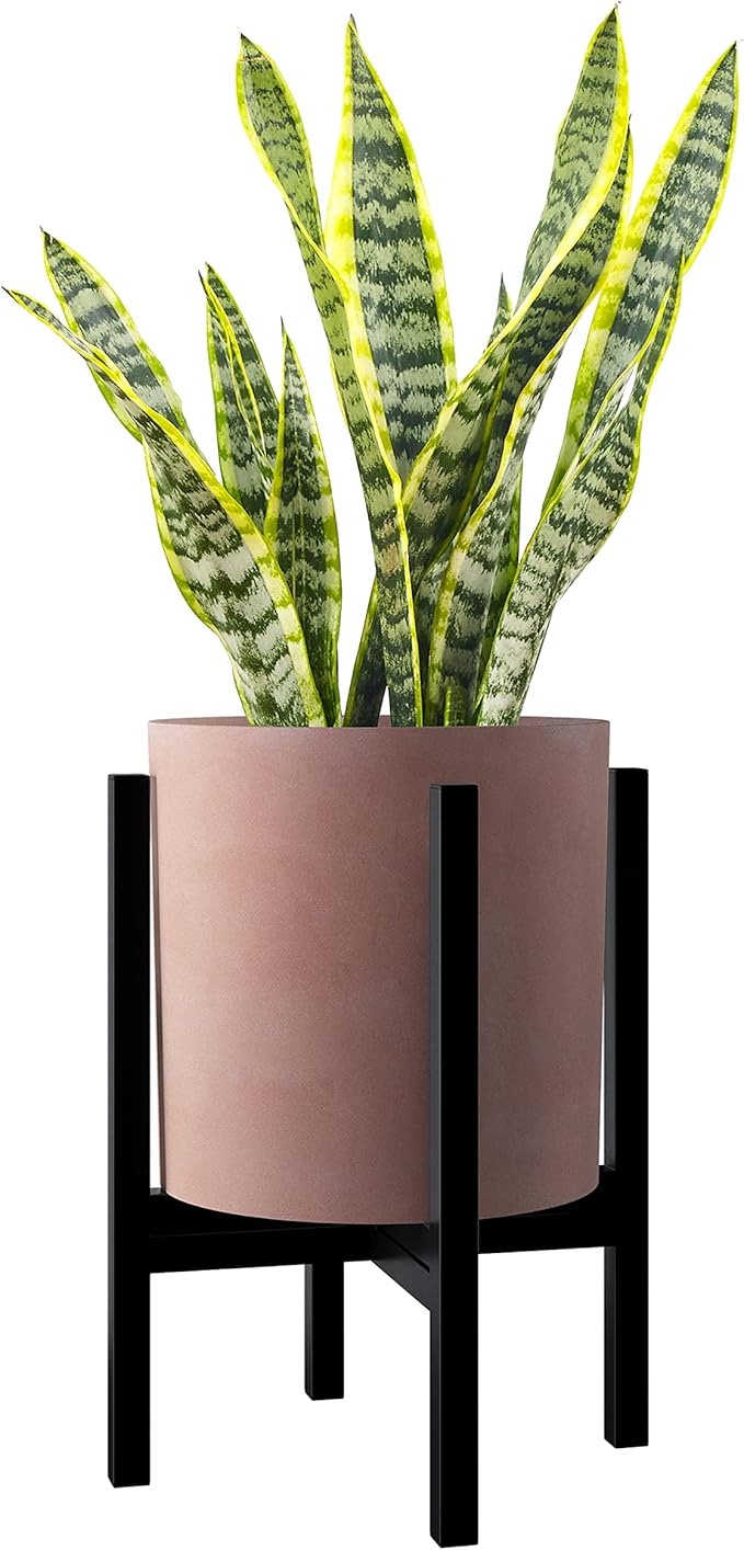 FaithLand 10 Inch Fiberstone Planter - Lightweight Modern Cylinder Plant Pot with Drainage Hole & Plug, Indoor Outdoor Use, Terracotta Color