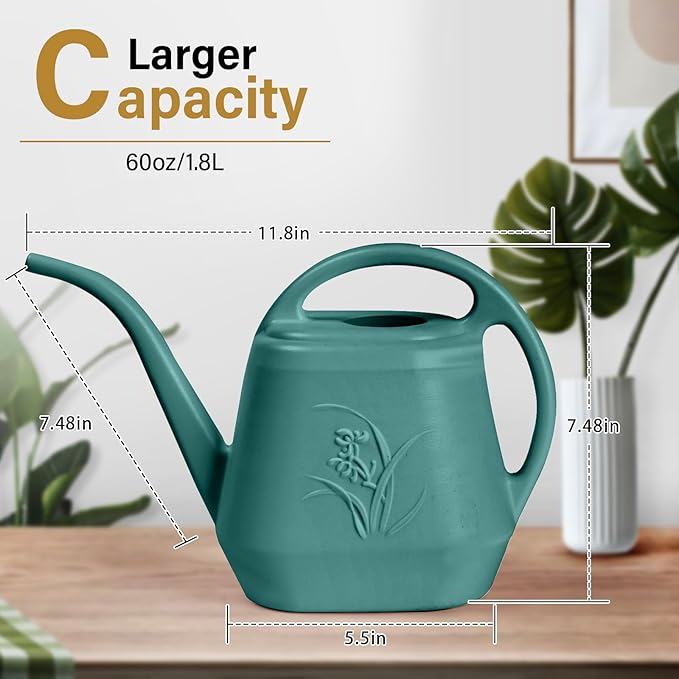 Grip Plastic Watering Can - for Indoor and Outdoor Plant - 1/2 Gallon -Green