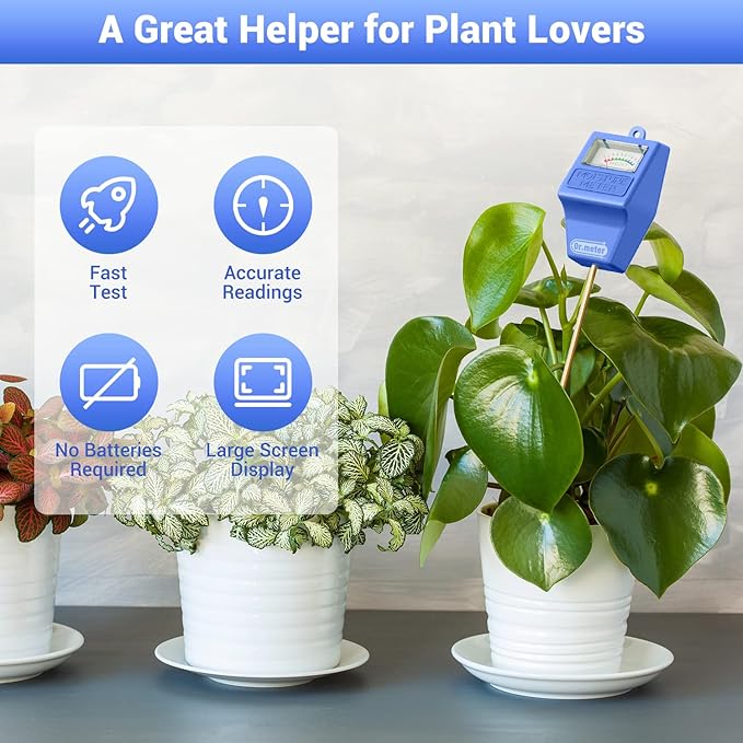 Dr.meter Soil Moisture Meter Tester for Plants, Hygrometer Moisture Sensor for Houseplants Indoor Outdoor Garden Lawn Use - Plant Water Gauge Test Kit - No Battery Needed - Gardening Gifts