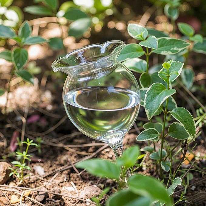 Adabocute Plant Waterer Self Watering Globes Self Watering Spikes, Hand Blown Clear Glass Plant Water Bulbs Devices for Indoor & Outdoor, Fill from Top, 2 Flower Shape