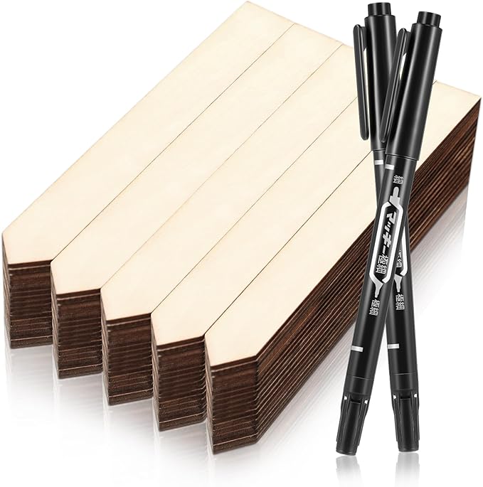 Beeveer 200 Pcs Wooden Plant Labels Bulk 6 Inch Plant Tags 2 pcs Waterproof Garden Markers Plant Markers Garden Labels Sticks Wooden Plant Sign Stakes Sticks for Seed Pot Herbs Flowers Vegetables