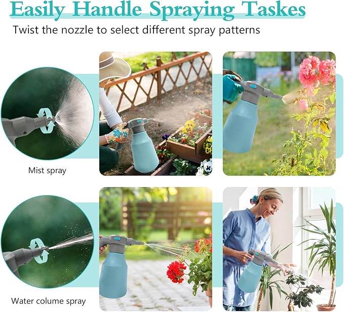 Electric Plant Spray Bottle, 0.5 Gallon Battery Powered Garden Sprayer with Adjustable Nozzle and Extended Wand, Portable USB Rechargeable Water Sprayer in Lawn and Garden for Gardening, Cleaning