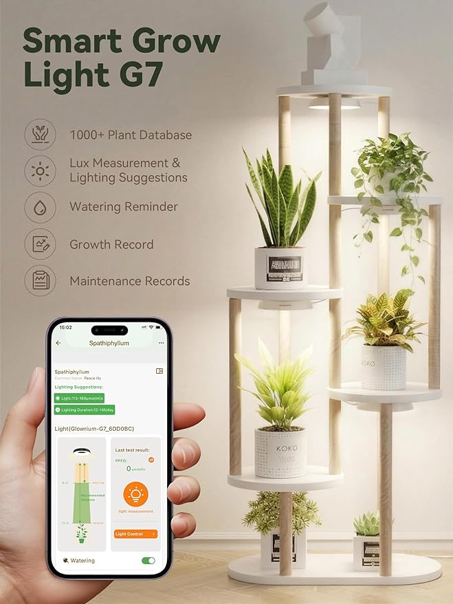 GLOWRIUM Grow Lights for Indoor Plants, Full Spectrum Puck Grow Light with Manual & APP Control, 16W(2 x 8W) Plant Lamp Auto-Timer, Plant Assistant 10 Levels Dimmable for Plant Shelf (2 Packs,White)