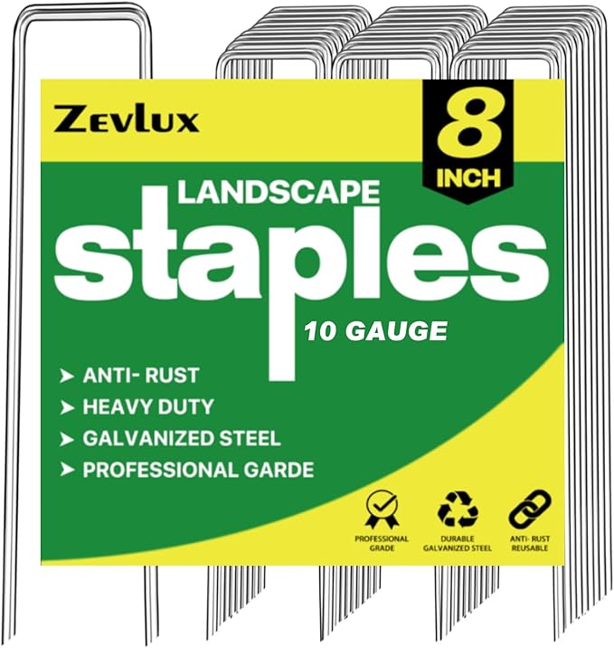 Landscape Staples Galvanized Garden Stakes,8 inch 200 Pack 11 Gauge Heavy Duty Garden Pins for Fences, Lawns, Weed Barriers and Landscape Fabrics, Irrigation Hose,Yard Lawn, Landscape Fabric.