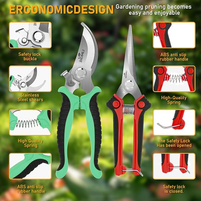 4-Pack Multifunctional Garden Scissors Set-BIDMLI Stainless Steel Pruning &Floral Shears with One-Piece Handle Blades for Tree Pruning, Flower Trimming, and Fruit Picking Tasks at Home&Garden Tool.