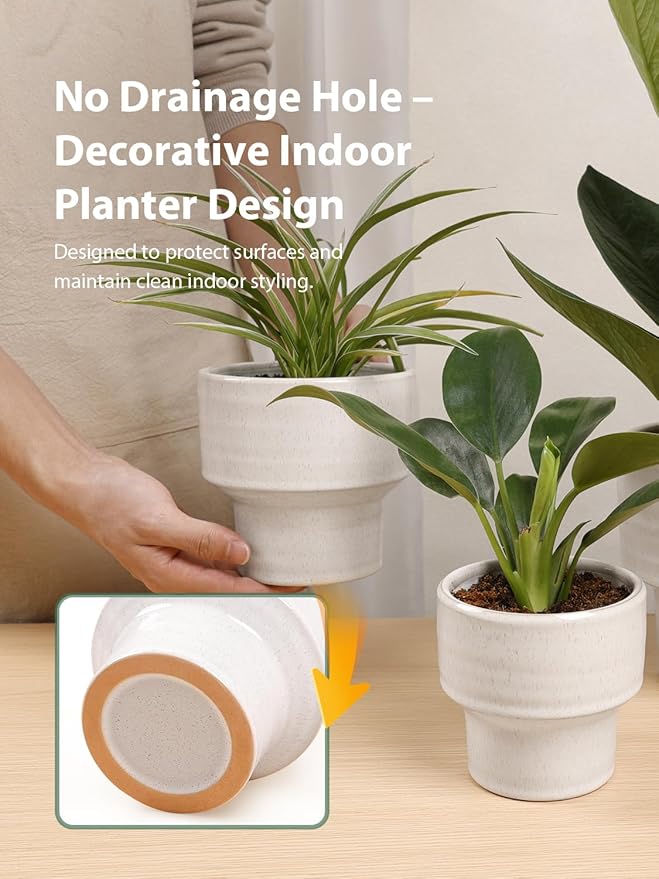 INGOFIN Ceramic Planter Pot Set of 3, 4/5/6 Inch Indoor Decorative Cachepot for Pothos & Succulents, No Drainage Hole, Modern Architectural Plant Display for Contemporary Home Decor, Pockmarks White