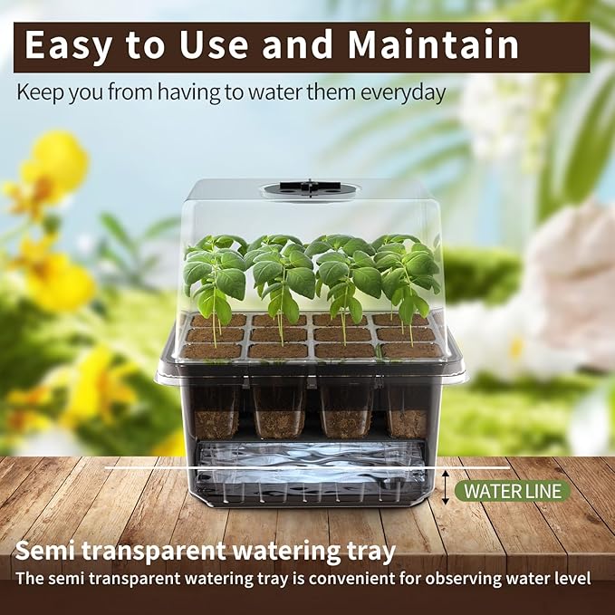 Seed Starter Trays Self-Watering - Kit with Humidity Dome, 5-Pack 60-Cell Plant Seedling Tray,Reusable Germination Trays for Indoor Gardening Seeds Growing Starting