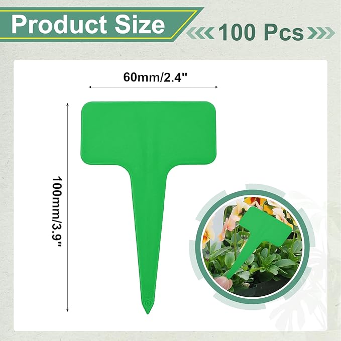 uxcell 100Pcs 4 Inch Plant Labels Large T-Style Garden Marker Plant Tags Garden Labels for Flower Beds,Pots Vegetables Green