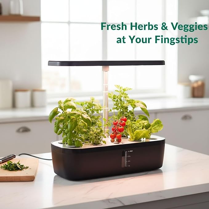 Soil-Free Hydroponics Growing System - 12 Pods with Smart LED Screen, Adjustable Height, 4L Tank, LED Grow Light for Indoor Plants, Grow Herbs Year-Around, Hydro Garden Gifts for Plant Lovers
