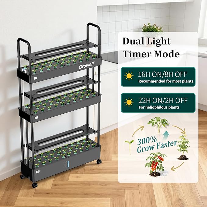 Growell 90-Pod Hydroponics Growing System, Large Vertical Hydroponic Garden with Smart Full-Spectrum Grow Lights, Auto Circulating Water, Mobile Indoor Gardening System for Herbs, Vegetables & Fruits