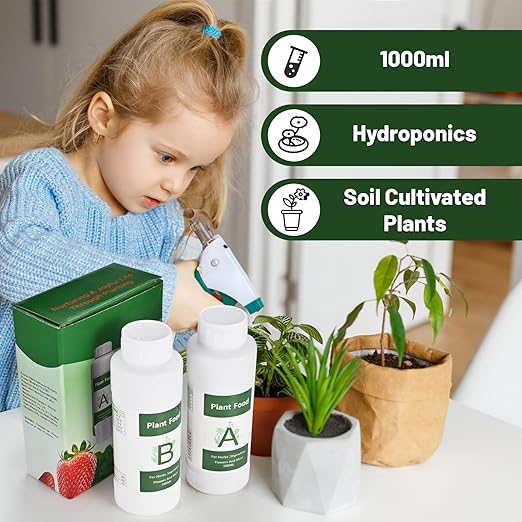Tigvio 1000ml Hydroponic Nutrients A&B for Aerogarden Plant Food with 2 Measuring Cups - Fertilizer for Indoor Hydroponics Garden & Growing Vegetables, Fruits, Flowers (1000ml)