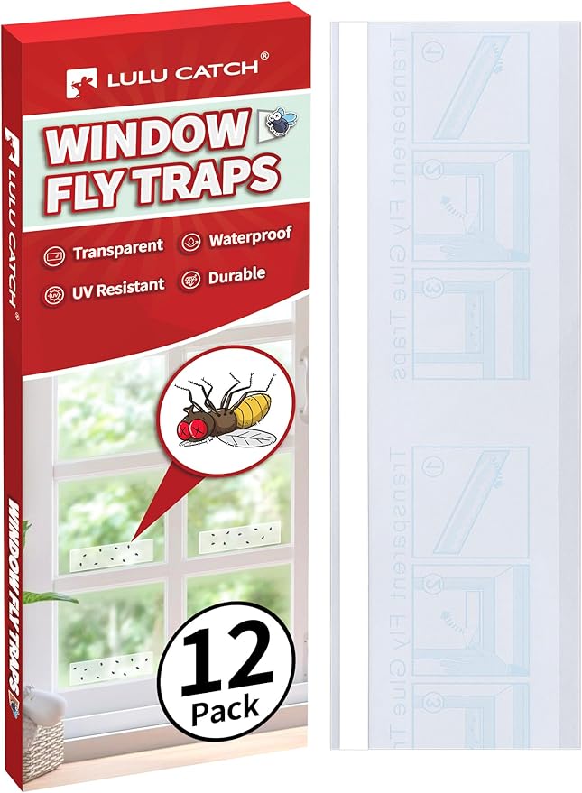 LULUCATCH Window Fly Trap, 12 Pack Fruit Fly Traps for Indoors, Sticky Gnat Trap Bug Trap, Non-Toxic Odorless Flying Insect Trap, Pet Safe Pest Control for Fruit Fly, Mosquitos, Fungus & Flying Insect
