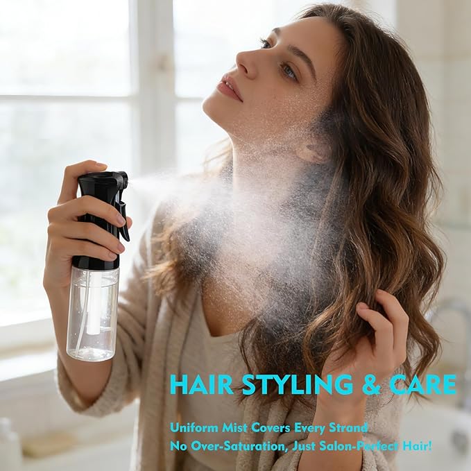Continuous Spray Bottle, 6.8 OZ Hair Spray Bottles, Ultra-Fine Mister Spray Bottle for Hairstyling, Cleaning, Plants, Pets, Salons, and More (1 Pack)