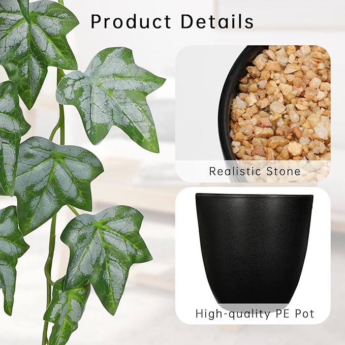 GnFlus Set of 2 Fake Ivy Plant for Home Decor Indoor Silk Artificial Hanging Plant 25" Fake Ivy Vine Faux Ivy Leaves for House Room Indoor Outdoor Home Shelf Office Desk Plant Decor