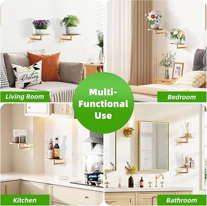 Wall Mounted Plant Holder Butterfly Metal Hanging Shelf for Indoor Plants Succulents Flowers Decor Sturdy Wall Mounted Storage for Bedroom Living Room Bathroom Space-Saving 2-Pack Gold