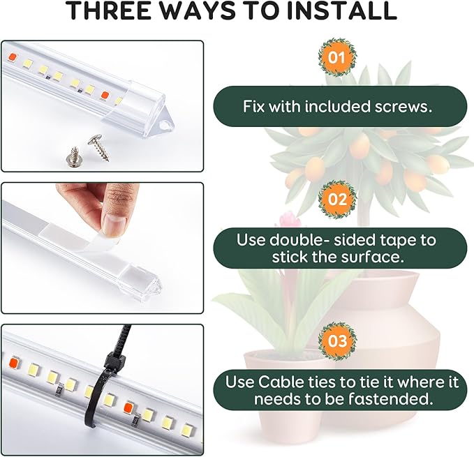 SDOVUERC 4 Bars Grow Light Strips for Indoor Plants with Auto ON/Off Timer 6/12/18H, 5 Dimmable Levels for Shelves Plant Growing(Pack 1)