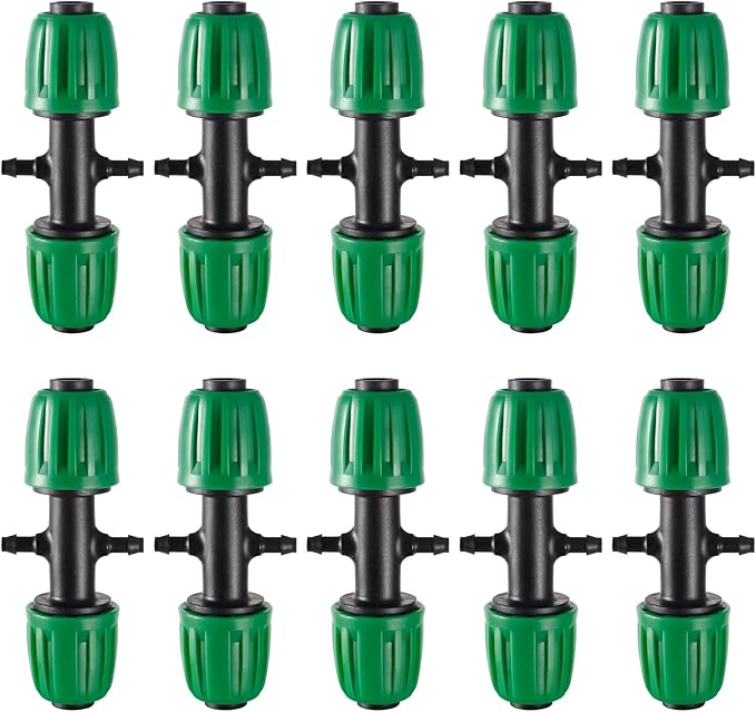 10 Pcs 1/2" to 1/4" Barbed Tee Connector, 1/2 Inch to 1/4 Inch Drip Irrigation Fittings Drip Line Reducer Tee Connectors 1/2" to 1/4" 4-Way Splitter Connectors for Garden Drip Irrigation System