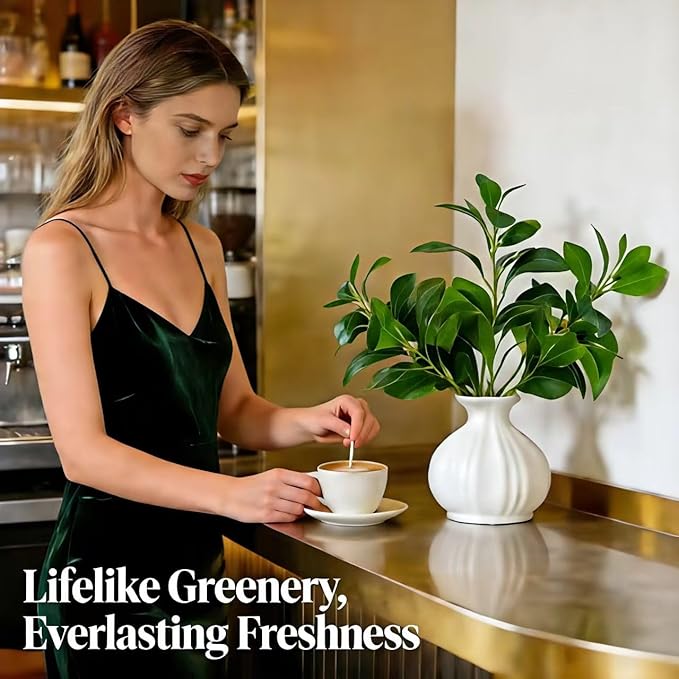 16" Artificial Branches in White Textured Ceramic Vase Lifelike Faux Greenery Table Centerpiece Modern Fake Plant for Home Office Desk Shelf Bedroom Bathroom Decor