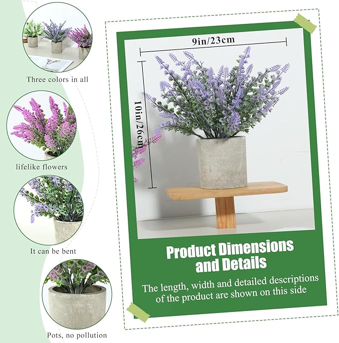 Plant Stand Indoor，3-Pack Lifelike Artificial Lavender ，Artificial Plants Indoor, Nordic Lavender Table Decor，Biodegradable Pot,Suitable for Home and Office Décor
