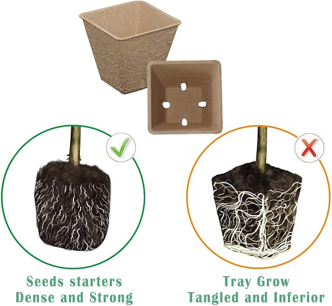 Seed Starter Kit with Peat Pots for Seedlings Seed Starter Tray, Including 100 Square Biodegradable Seed Starter Pods, 5 Plastic Growing Trays with Adjustable Dome& Spray Bottle
