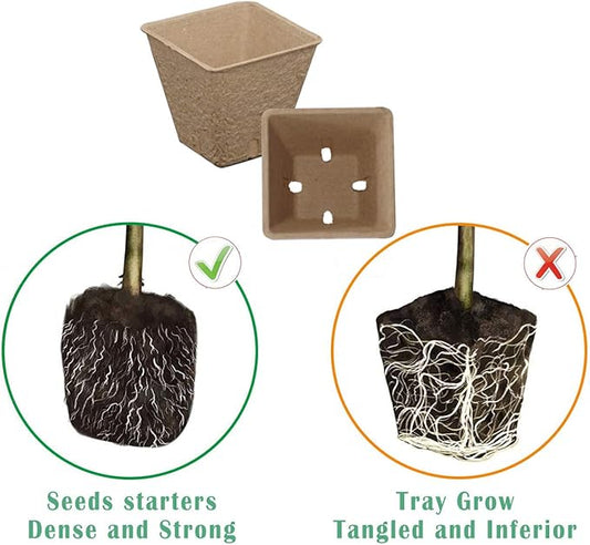 Seed Starter Kit with Peat Pots for Seedlings Seed Starter Tray, Including 100 Square Biodegradable Seed Starter Pods, 5 Plastic Growing Trays with Adjustable Dome& Spray Bottle