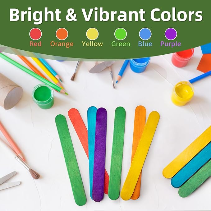 WISYOK 8 Inch Colored Jumbo Craft Sticks - 60 PCS Extra Large Natural Premium Wood, Rainbow Wooden Popsicle Sticks, Wide Lollipop Sticks for DIY Crafting, Kids Education, Home Art Projects