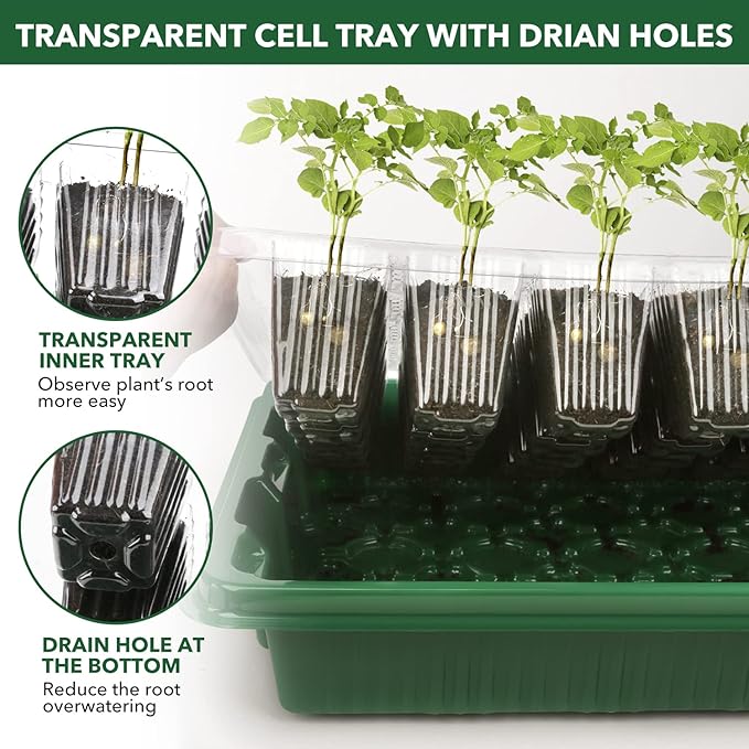 YAUNGEL Seed Starter Tray, Super Thicken 160 Cells Seed Starter Kit with Humidity Dome Durable Seeding Starting Trays for Greenhouse Germination Trays Green, 4 Pack