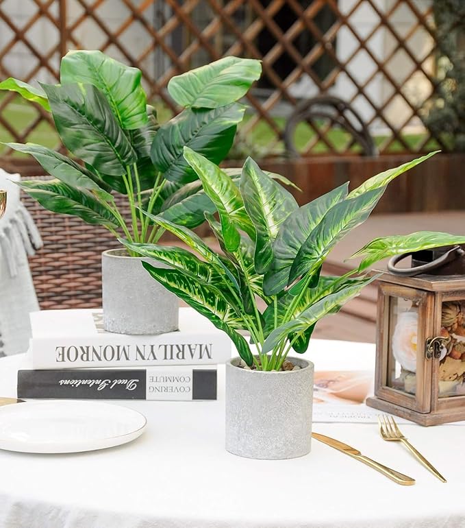 2pcs Fake Plants Medium Artificial Tropical Plants Indoor for Home Bathroom Bedroom Kitchen Office Desk Decor