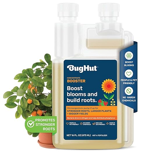 BugHut Booster Liquid Plant Food - Formula for Strong Roots, Vibrant Blooms, and Healthy Growth - Ideal for Indoor & Outdoor Gardening - People, Pets & Pollinator Friendly - 16 fl oz, Makes 63 Gallons