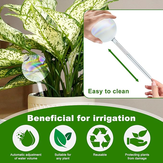 4 Pack Plant Watering Globes - 150ml Self-Watering Bulbs, Automatic Plant Waterer for Indoor & Outdoor Potted Plants, Vacation Plant Care Essential, Decorative Glass Design (150ml/5.12oz)