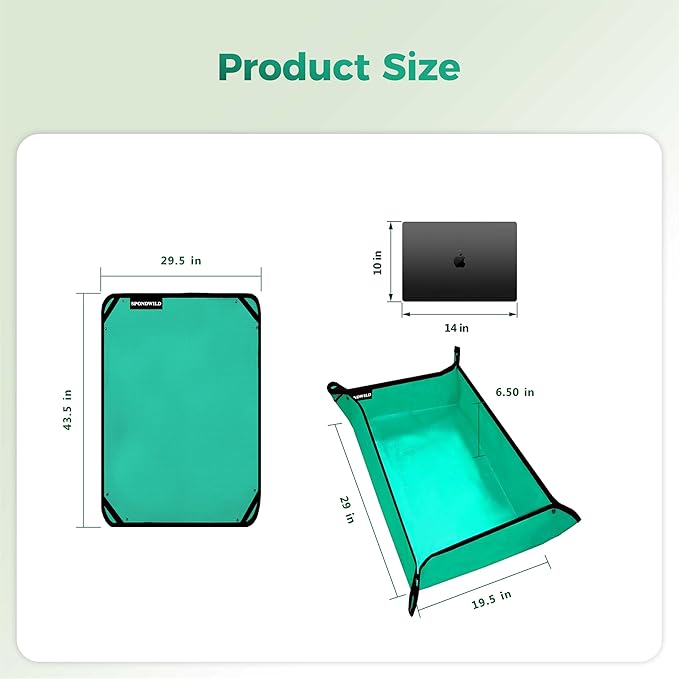 Large Plant Transplanting Mat - Thickened Waterproof Potting Mat, Succulent Gardening Mat, Portable Repotting Mat for Mess Control, Indoor Outdoor Use, PE-Green 43.5"x29.5"