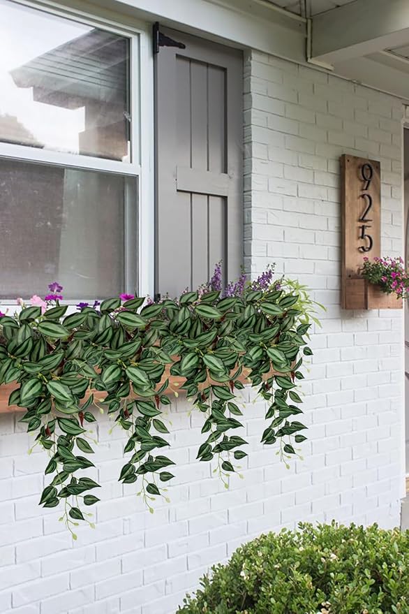 DILATATA Fake Hanging Plants Artificial Hanging Plants 92 Leaves Faux Wandering Jew Hanging Leaves Plants for Wall Shelf Home Indoor Outdoor Decor - 2 Pack