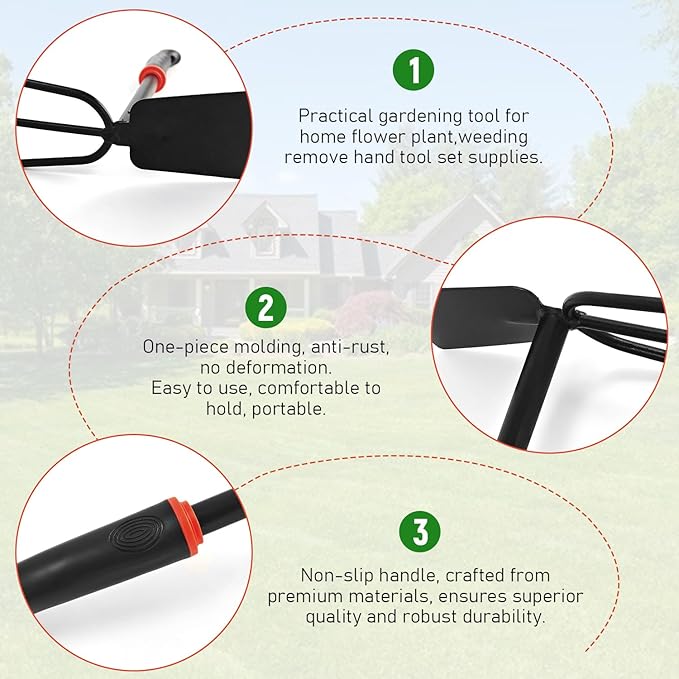 FR Hand Hoe and Cultivator Tool – 2-in-1 Garden Weeder Rake with Ergonomic Grip – Manual Soil Loosener for Tight Spaces, Pots & Vegetable Gardens
