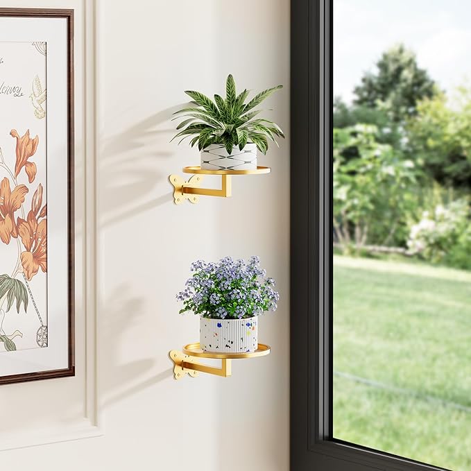 Wall Mounted Plant Holder Butterfly Metal Hanging Shelf for Indoor Plants Succulents Flowers Decor Sturdy Wall Mounted Storage for Bedroom Living Room Bathroom Space-Saving 2-Pack Gold