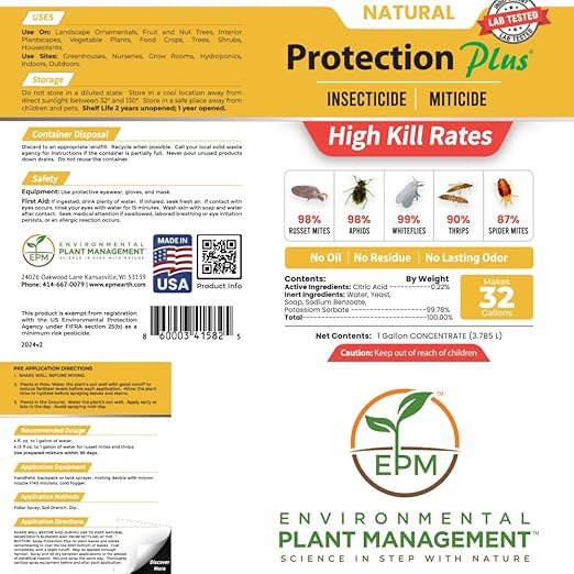Environmental Plant Management Protection Plus Concentrate | Oil-Free Contact Insecticide for Plants | Kills Aphids, Whiteflies, Spider Mites & Other Soft-Bodied Pests | Natural | Indoor & Outdoor Use
