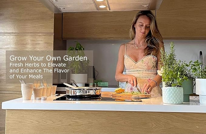Indoor Herb Garden Starter Kit, 10 Gardening Seed Pack with Plant Markers, Growing Pots, Soil Discs, Wooden Box, DIY Kits for Growing Herbs Basil Thyme Parsley Cilantro