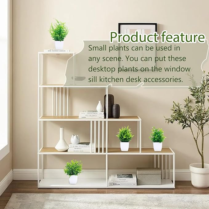 GREENTIME 4 Pcs Fake Plants Potted Small Artificial Plant Indoor Faux Greenery in White Pot for Home Office Bedroom Desk Bathroom Shelf Farmhouse Decorations