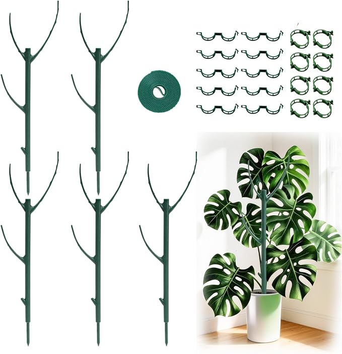 5 Pack Monstera Plant Support, 38inch Stackable Plant Stakes with 20Pcs Clips & 1Pcs Ties, Alternative to Moss Pole Plants Sticks Structures for Climbing Indoor Outdoor Potted Plants