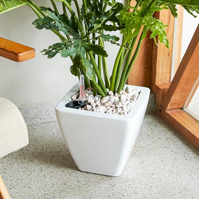 Set of 2, Smart Self-Watering Planters for Indoor and Outdoor -Square, White